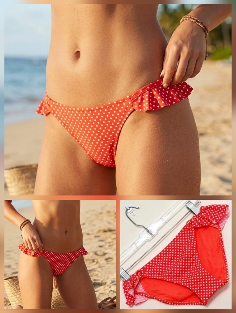 💙Marie Meili NEW! orange w/white polka dots bikini bottoms only 🤍SMALL